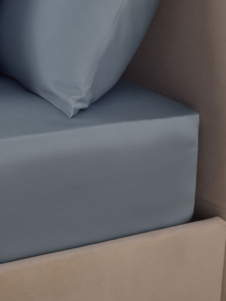 Mid Blue Collection Luxe 400 Thread Count Egyptian Deep Fitted Cotton Sateen Sheet - Image 2 of 2