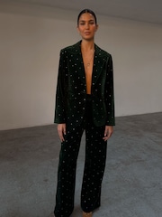 Never Fully Dressed Green Emerald Velvet Trousers - Image 1 of 5