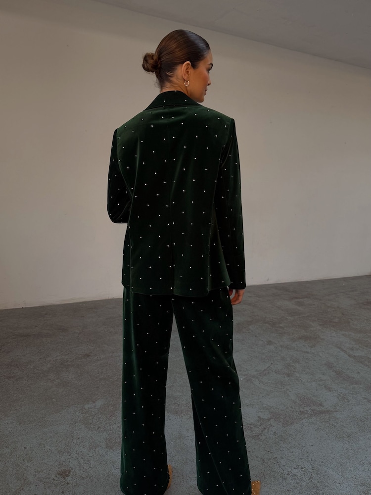Never Fully Dressed Green Emerald Velvet Trousers - Image 2 of 5 Never Fully Dressed Green Emerald Velvet Trousers - Image 2 of 5