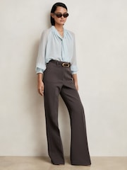 Reiss Mauve Neutral Priya Twill High-Rise Flared Trousers - Image 1 of 6