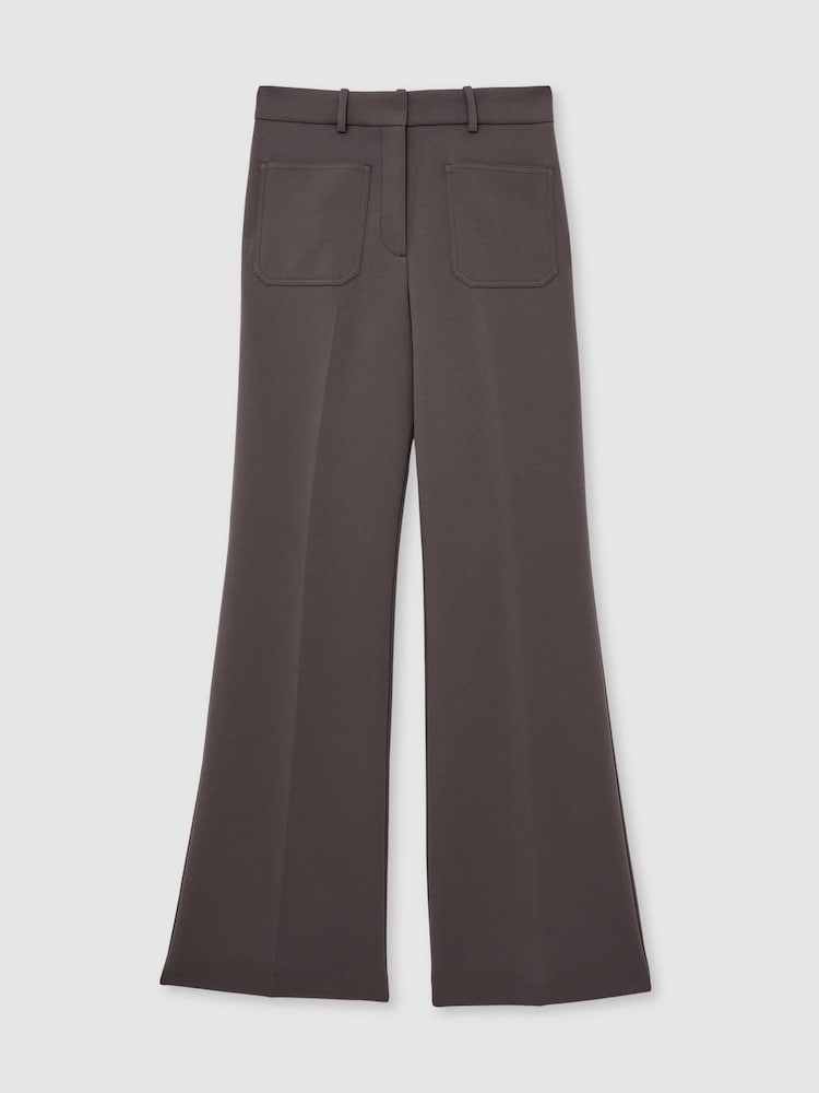 Reiss Mauve Neutral Priya Twill High-Rise Flared Trousers - Image 2 of 6
