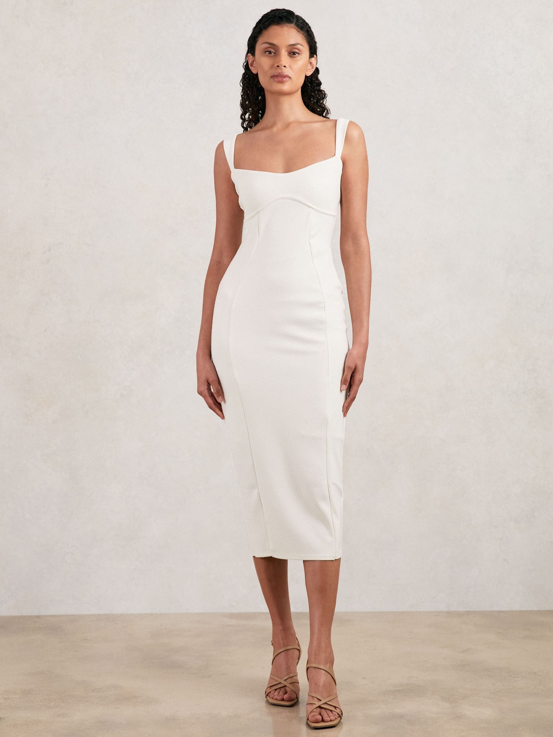 Good American Good White Good Scuba Crystal Midi Dress In White