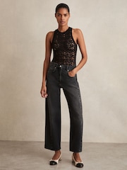Reiss Washed Grey Molly Petite Barrel-Leg Seam Jeans - Image 1 of 8
