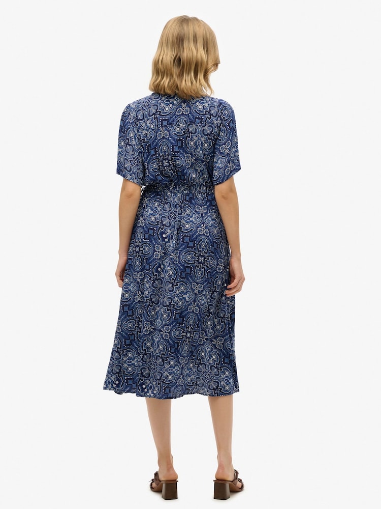 Superdry Blue Printed Wrap Midi Dress - Image 2 of 7