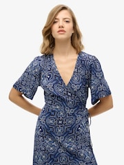 Superdry Blue Printed Wrap Midi Dress - Image 4 of 7