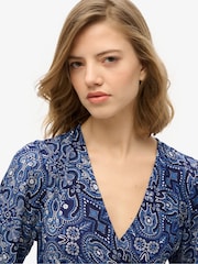 Superdry Blue Printed Wrap Midi Dress - Image 5 of 7