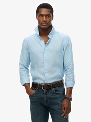 Superdry Blue Embroidered Vacation 100% Linen Shirt - Image 1 of 6