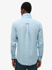 Superdry Blue Embroidered Vacation 100% Linen Shirt - Image 3 of 6