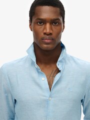 Superdry Blue Embroidered Vacation 100% Linen Shirt - Image 4 of 6