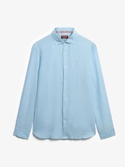 Superdry Blue Embroidered Vacation 100% Linen Shirt - Image 5 of 6