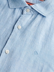 Superdry Blue Embroidered Vacation 100% Linen Shirt - Image 6 of 6