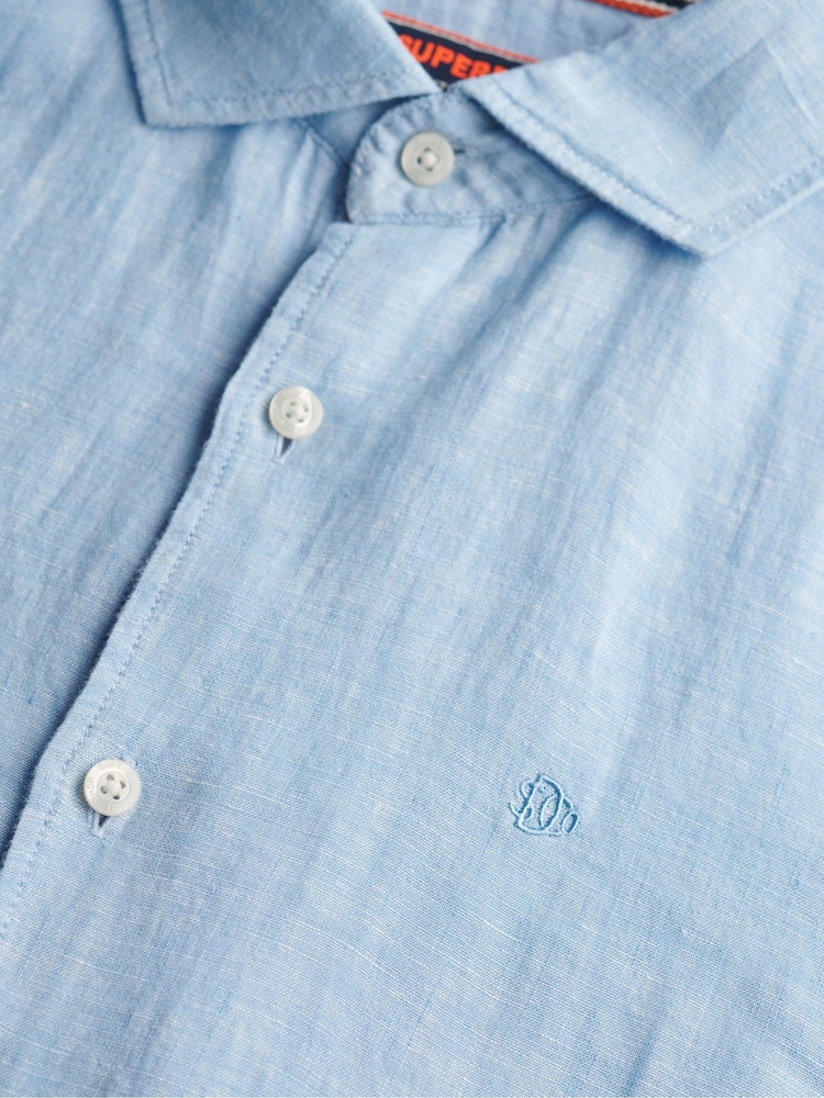 Superdry Blue Embroidered Vacation 100% Linen Shirt - Image 6 of 6