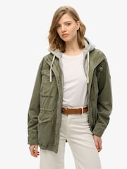 Superdry Green Jersey Hooded Military Jacket - Image 1 of 6