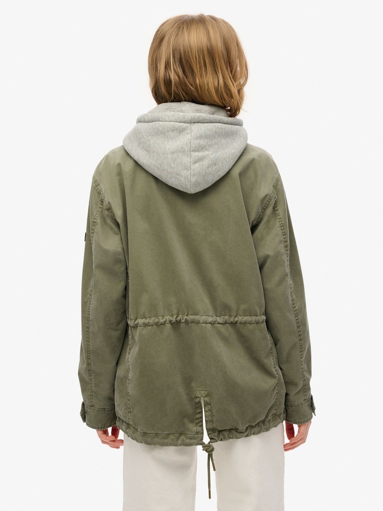 Superdry Green Jersey Hooded Military Jacket - Image 2 of 6