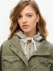 Superdry Green Jersey Hooded Military Jacket - Image 3 of 6