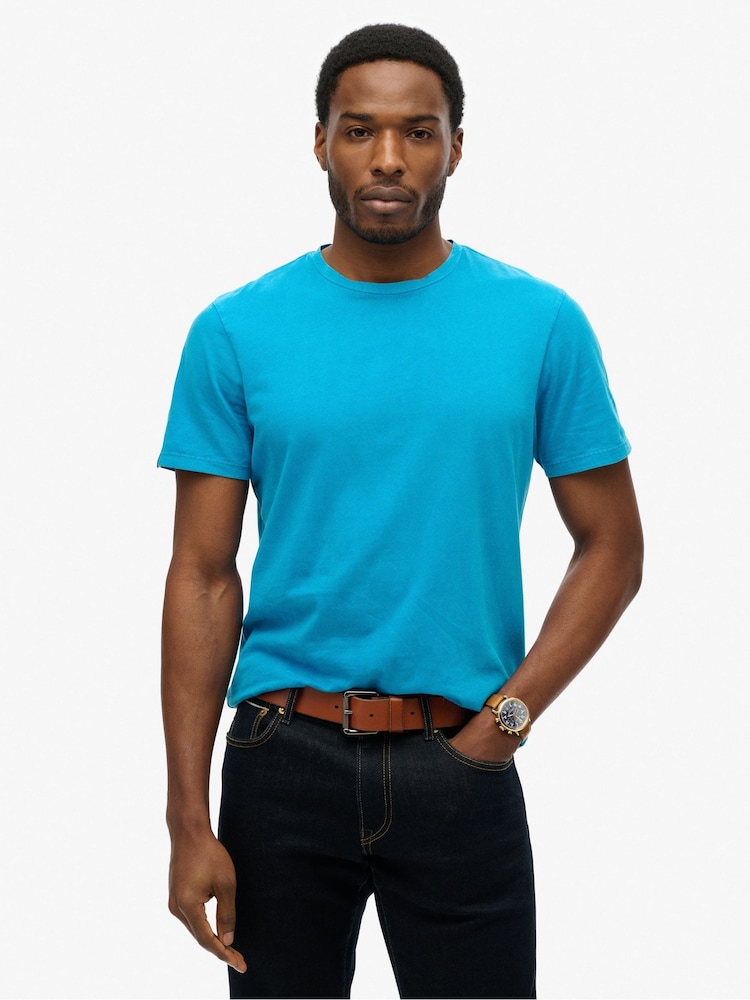 Superdry Blue Classic Essential 100% Cotton T-Shirt - Image 1 of 6 Superdry Blue Classic Essential 100% Cotton T-Shirt - Image 1 of 6