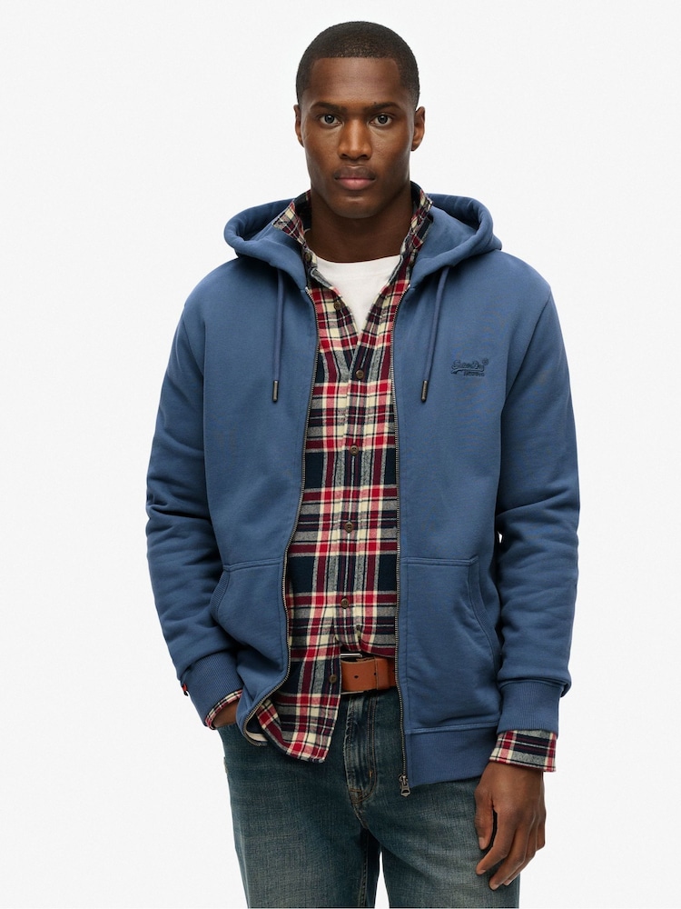 Superdry Blue Essential Logo Zip Hoodie - Image 1 of 6