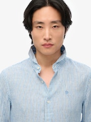 Superdry Blue Embroidered Vacation 100% Linen Shirt - Image 4 of 7