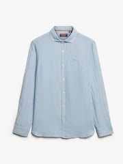 Superdry Blue Embroidered Vacation 100% Linen Shirt - Image 5 of 7