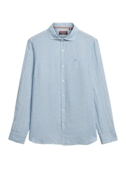 Superdry Blue Embroidered Vacation 100% Linen Shirt - Image 6 of 7