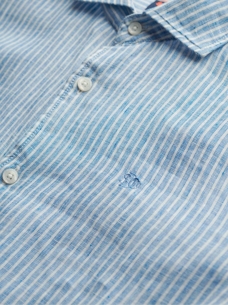 Superdry Blue Embroidered Vacation 100% Linen Shirt - Image 7 of 7