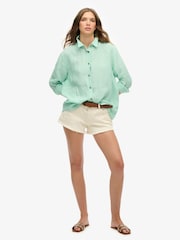 Superdry Green Boyfriend Casual Linen Shirt - Image 3 of 6