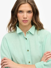 Superdry Green Boyfriend Casual Linen Shirt - Image 4 of 6