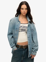 Superdry Blue Oversized The Merchant Store Workwear 100% Cotton Jacket - Image 1 of 4