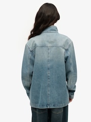 Superdry Blue Oversized The Merchant Store Workwear 100% Cotton Jacket - Image 2 of 4