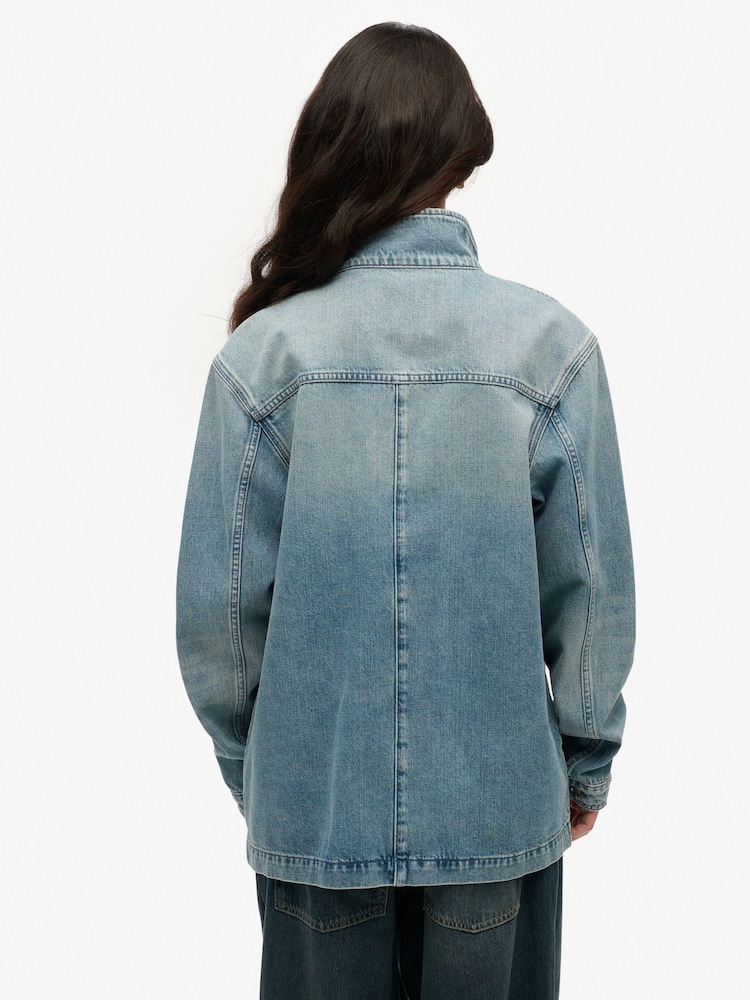 Superdry Blue Oversized The Merchant Store Workwear 100% Cotton Jacket - Image 2 of 4