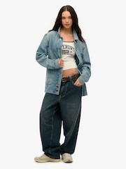 Superdry Blue Oversized The Merchant Store Workwear 100% Cotton Jacket - Image 3 of 4