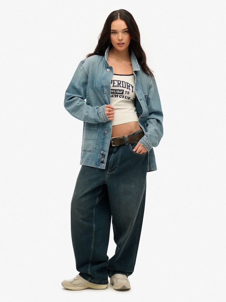 Superdry Blue Oversized The Merchant Store Workwear 100% Cotton Jacket - Image 3 of 4