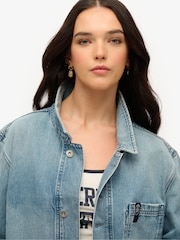 Superdry Blue Oversized The Merchant Store Workwear 100% Cotton Jacket - Image 4 of 4