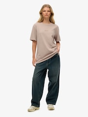 Superdry Nude 100% Cotton Oversized Micro Logo T-Shirt - Image 3 of 6