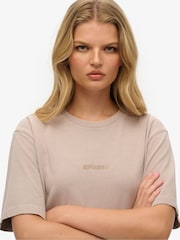 Superdry Nude 100% Cotton Oversized Micro Logo T-Shirt - Image 4 of 6