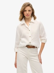 Superdry White Boyfriend Casual Linen Shirt - Image 1 of 6