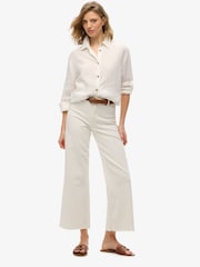 Superdry White Boyfriend Casual Linen Shirt - Image 3 of 6