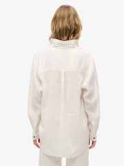 Superdry White Boyfriend Casual Linen Shirt - Image 4 of 6
