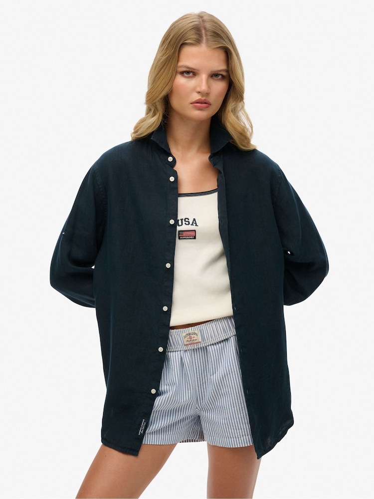 Camisas de manga comprida casuaisSuperdry Oversized % algodão 100 Linen - Imagem 1 de 7
