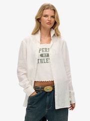 Superdry White Oversized Embroidered Vacation 100% Linen Shirt - Image 1 of 6