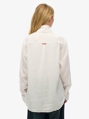 Superdry White Oversized Embroidered Vacation 100% Linen Shirt - Image 2 of 6