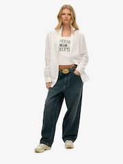 Superdry White Oversized Embroidered Vacation 100% Linen Shirt - Image 3 of 6