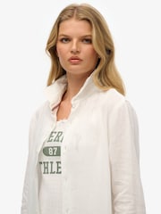 Superdry White Oversized Embroidered Vacation 100% Linen Shirt - Image 4 of 6