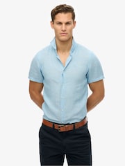Superdry Blue Embroidered Vacation 100% Linen Shirt - Image 1 of 6