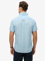 Superdry Blue Embroidered Vacation 100% Linen Shirt - Image 2 of 6