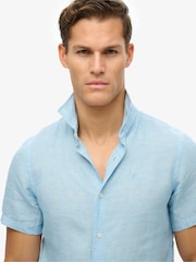 Superdry Blue Embroidered Vacation 100% Linen Shirt - Image 4 of 6
