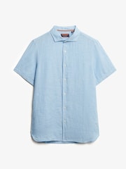 Superdry Blue Embroidered Vacation 100% Linen Shirt - Image 5 of 6