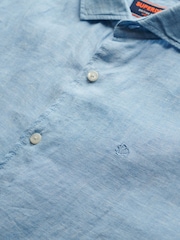 Superdry Blue Embroidered Vacation 100% Linen Shirt - Image 6 of 6