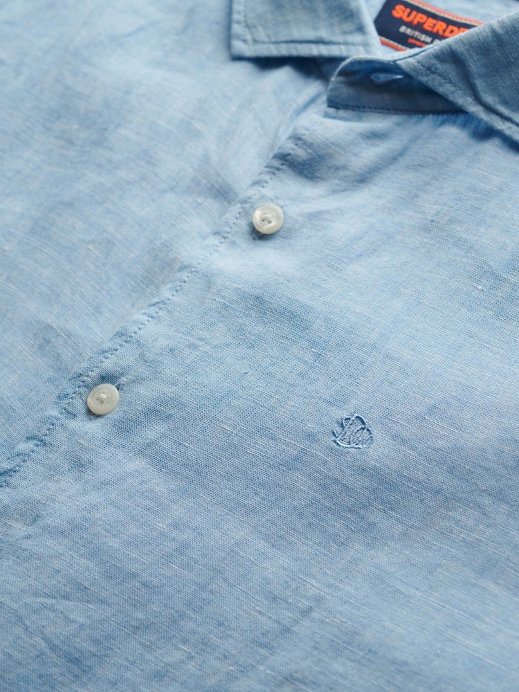 Superdry Blue Embroidered Vacation 100% Linen Shirt - Image 6 of 6