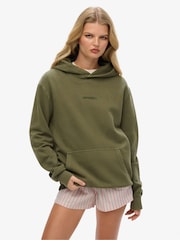 Superdry Green Oversized 100% Cotton Micro Logo Hoodie - Image 1 of 6